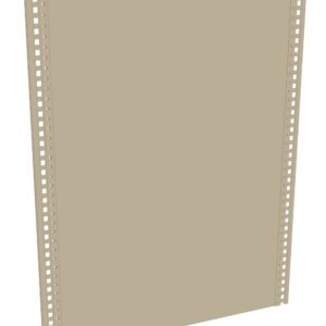 A beige, rectangular metal panel with evenly spaced square holes along its vertical edges. The panel appears to be a part of a larger structure or system, possibly for mounting or shelving purposes.