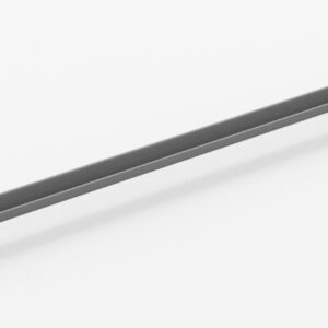 A long, thin metallic bracket with screw holes on either end, viewed from a slight angle, placed against a plain white background.