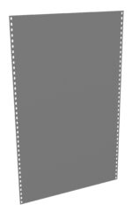 A blank sheet of gray fanfold paper with perforated edges, typically used for dot matrix printers. The paper is standing upright, showing evenly spaced holes along both sides.
