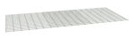 A rectangular metal grid with evenly spaced horizontal and vertical bars, creating a mesh pattern. It is laid flat on a white background, giving a slightly tilted perspective.