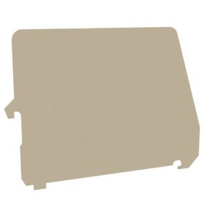 A beige, irregularly shaped flat object with cut-out sections on its edges, resembling a stylized piece of cardboard or paper. Its surface has subtle rectangular indentations and a smooth texture.