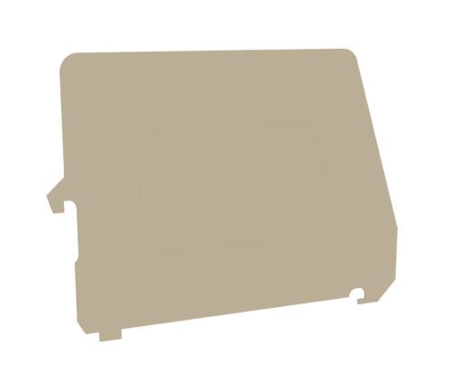 A beige, irregularly shaped flat object with cut-out sections on its edges, resembling a stylized piece of cardboard or paper. Its surface has subtle rectangular indentations and a smooth texture.