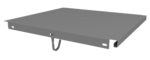 Gray metal shelf panel with a hook underneath, featuring cut-out holes on the sides, designed for mounting or hanging purposes.