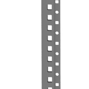 Tall, narrow gray metal bracket with two vertical rows of evenly spaced square holes.