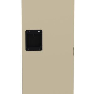 A tall, beige metal cabinet with a black handle. It features vents at the top and bottom, and is set against a plain white background.