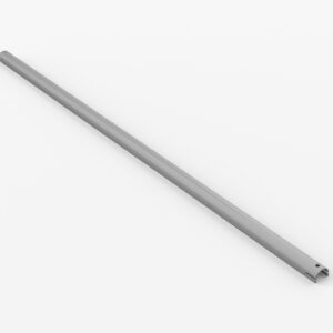 A long, slender metal rod with a smooth surface and a slight sheen, positioned diagonally across a plain white background. One end appears slightly rounded while the other is less visible due to the angle.