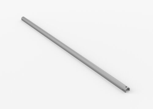 A long, slender metal rod with a smooth surface and a slight sheen, positioned diagonally across a plain white background. One end appears slightly rounded while the other is less visible due to the angle.