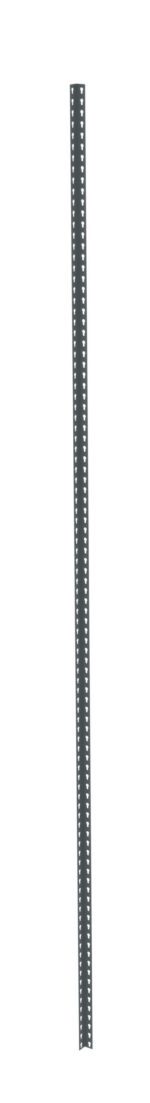 A long, thin metal pole with a series of evenly spaced holes along its length, standing vertically against a plain white background.