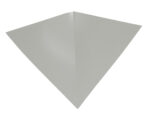 A simple, white paper plane with a sleek, triangular design is resting on a plain surface, viewed from above. The plane is symmetrical and the light creates subtle shadows along the creases.