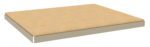 A rectangular tan particle board panel with a thick border around the edges, possibly used as a shelf or tabletop. The border appears to be a light gray or silver metallic frame. The surface is smooth and flat.