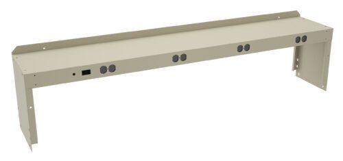 zfsvrgbfry5bybs7s4dn.jpg A long, beige metal bracket with four circular cutouts evenly spaced along its length, mounted vertically on both ends. It appears designed for securing or assembling equipment.