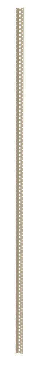 A tall, narrow, beige metal strip with evenly spaced rectangular holes along its length.
