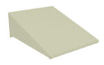 A 3D rendering of a beige, rectangular metal awning with a triangular side profile. The awning slopes downward from the back to the front, designed to be mounted above a window or door.