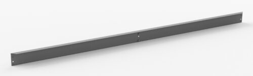 A long, slender gray metal bar with two small circular holes at each end and one central hole, positioned diagonally against a plain white background.