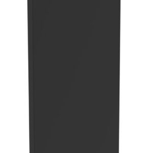 A tall, rectangular, flat black panel is standing upright against a plain white background. The panel has a sleek, smooth surface with sharp, clean edges.