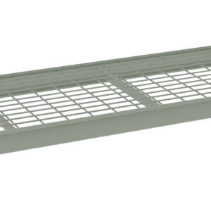 Image of a rectangular metal grating platform with a grid pattern. It has two supporting side panels and an open bottom. The grating is designed for ventilation or drainage. The object is shown on a plain white background.