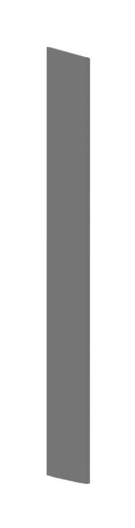 A tall, narrow, rectangular gray panel standing upright against a plain background.