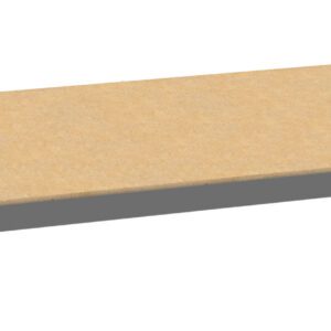 A flat rectangular platform with a light brown wooden surface and a gray metal frame.