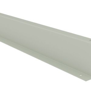 A light gray, L-shaped metal bracket with two holes on each end for mounting. The bracket is positioned diagonally with the longer side at the top.
