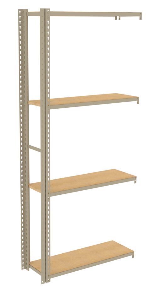 znoibgj2pbdrvckyvuaq.jpg A metal shelving unit with four wooden shelves is shown against a white background. The frame is made of metal with a light beige color, and it features adjustable slots for arranging the shelves at different heights.