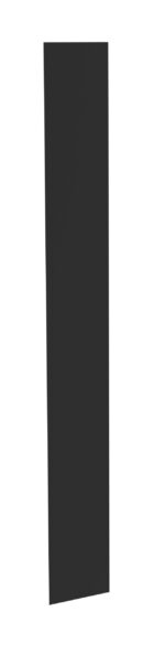 A tall, black, rectangular vertical panel standing against a white background.