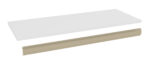 A rectangular, flat white shelf with a separate, parallel beige mounting bracket beneath it against a plain background.