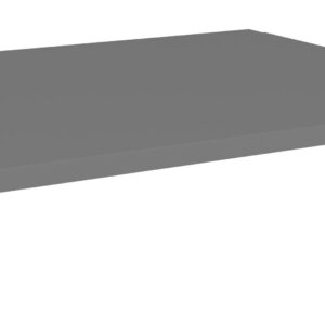 A gray, rectangular, metal desk monitor stand with a minimalist design. The stand has a flat surface on top and two perpendicular side supports, elevating it above the ground.
