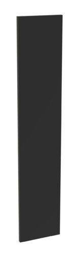 Tall, rectangular black panel standing upright against a plain white background.