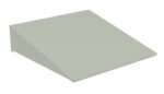 A minimalist, gray triangular ramp-like structure, viewed from an elevated angle. The surface appears smooth and the design is simple, with clean lines and a geometric shape.