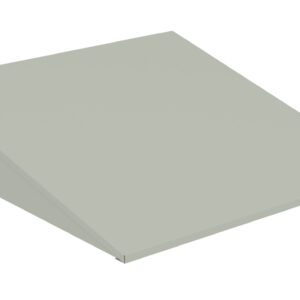 A minimalist, gray triangular ramp-like structure, viewed from an elevated angle. The surface appears smooth and the design is simple, with clean lines and a geometric shape.