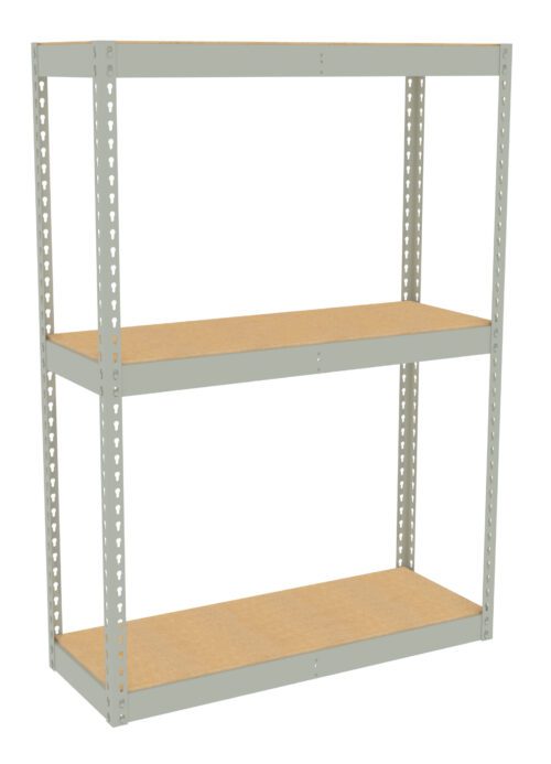 zsqjz3zj1qzqqfwmtbnf.jpg A freestanding metal shelving unit with three wooden shelves. The frame is light gray, made of metal with perforated holes for adjustable shelf positioning. The design is simple, suitable for storage or organizing items in various settings.