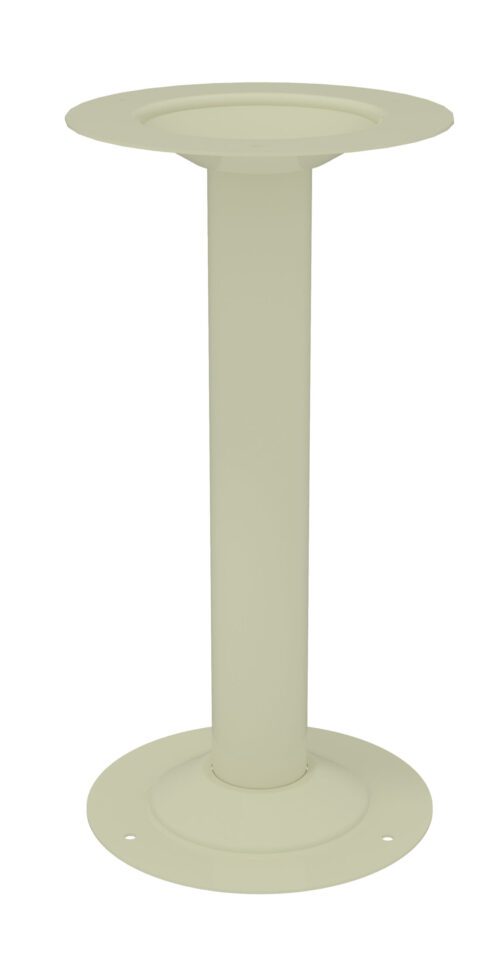 A vertical, cylindrical, off-white metal stand with circular bases at the top and bottom. Both circular ends feature holes for mounting or attaching. The surface appears smooth and the overall design is simple and functional.