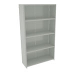 Grey metal shelving unit with five adjustable shelves, standing upright against a white background. The unit has perforated side panels for flexibility in shelf placement.