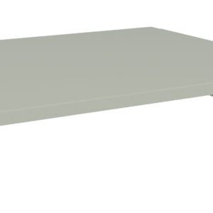 A simple, light gray rectangular metal stand with flat top and open sides, designed to elevate electronic devices or other items. The edges are smooth, and the stand has minimalist, functional design.