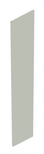 A tall, thin, gray rectangular panel stands upright against a white background. The panel appears to have a smooth surface and is viewed from an angle, showing its narrow side.