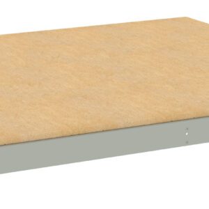 A rectangular, flat wooden board with a light brown surface, framed by a gray metal border. The board is viewed from an angle, showcasing its thin profile.