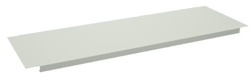 A plain, rectangular metal cover plate with flanges on the sides and small holes at each corner. The plate is angled slightly, showing its flat surface and thin profile on a white background.