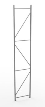 Tall metal shelving frame with a vertical structure and diagonal crossbars for support, standing against a white background.