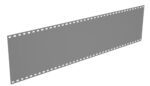 A digital rendering of a strip of film displayed against a white background. The strip is grey, long, and curved slightly, with evenly spaced perforations along both edges.