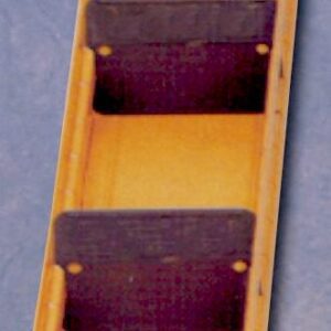 A long, narrow yellow container with two dark dividers inside placed against a gray background. The container appears to be made of plastic and has ridged edges.