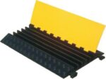 The TCT 5 - Channel Light Duty Cable Protector includes a black body, yellow lid, and multiple channels for organizing cables. Its textured surface ensures excellent grip.