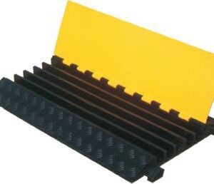 The TCT 5 - Channel Light Duty Cable Protector includes a black body, yellow lid, and multiple channels for organizing cables. Its textured surface ensures excellent grip.
