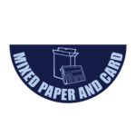 The MH-USA Floor Graphic Marker in a semicircular design, measures W.29.53 in., and features Mixed Paper & Card text with a cardboard box and newspaper illustration, ideal for efficient sorting.