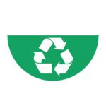 A green MH-USA Floor Graphic Marker, shaped as a half-circle with a width of 29.53 inches, prominently features a white recycling symbol made of three arrows forming a triangle.