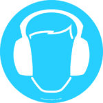 Icon showing headphones on a blue circular background, similar to MH-USA Floor Graphic Markers Without Text. The design features white-outlined headphones with space for the users head, highlighting ear protections importance.