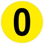 The MH-USA Floor Identification Marker features a large black numeral 0 centered on a bright yellow circle, ensuring clear visibility. With a diameter of 7.48 inches, its distinctive design aids easy identification.