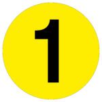 The MH-USA Floor Identification Marker - Number 1 features a bold black 1 on a bright yellow circle, with a diameter of 7.48 inches.