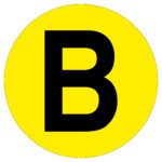 A bold, black letter B is centered within a bright yellow circle, resembling the MH-USA Floor Identification Marker with a 7.48-inch diameter.