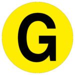 A bold black G sits at the center of a vibrant yellow circle in the MH-USA Floor Identification Marker, measuring 7.48 inches in diameter.