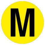 The MH-USA Floor Identification Marker features a large black M centered in a bright yellow circle with a 7.48-inch diameter.